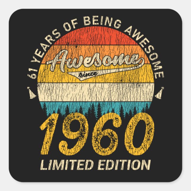 65 Year Old 1960 Retro Awesome 65th Birthday Gift Square Sticker (Front)