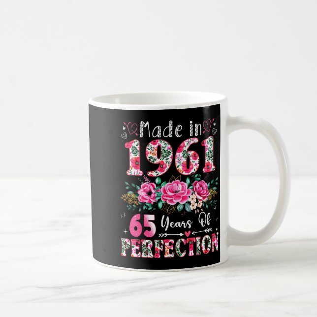 65 Year Old Made In 1961 Floral 65th Birthday Wome Coffee Mug (Right)