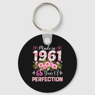 65 Year Old Made In 1961 Floral 65th Birthday Wome Key Ring