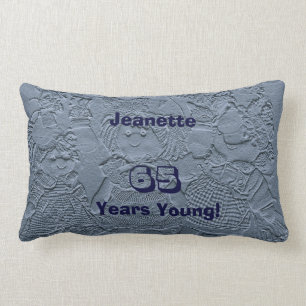 65 Years Young Silver Blue Doll, Name, Comfortable Lumbar Cushion