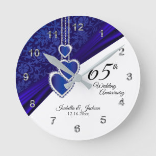 65th / 45th Sapphire Wedding Anniversary Keepsake Round Clock