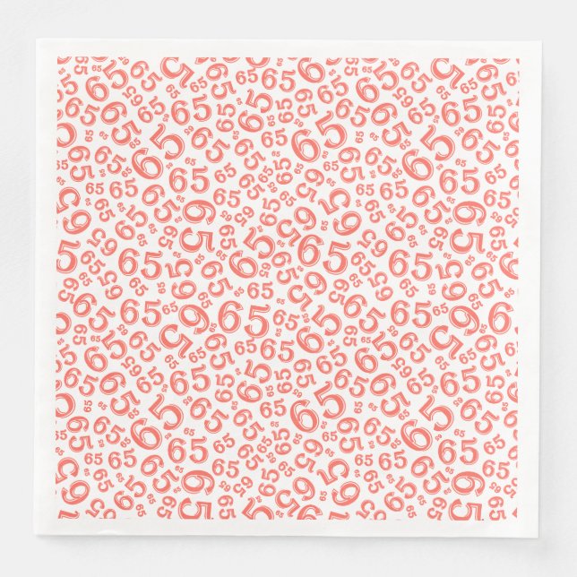 65th Age Random Number Pattern Coral/White Napkin (Front)