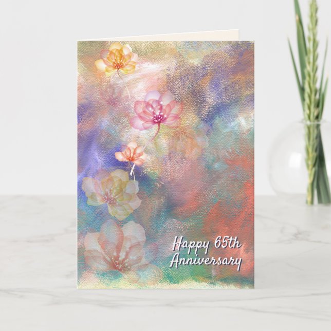 65th Anniversary Abstract Paint and Flowers Card (Front)