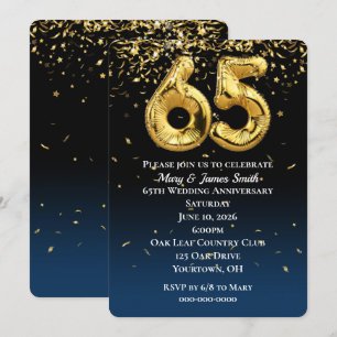 65th Anniversary Gold Balloons & Confetti  Invitation