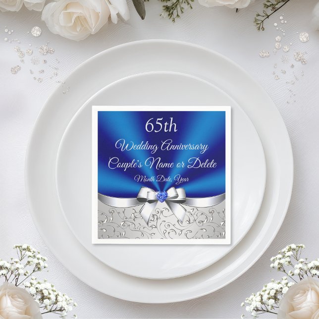 65th Anniversary Napkins in 3 Sizes, Blue Sapphire (65th wedding anniversary table decorations. Sapphire themed anniversary ideas. Sapphire anniversary.)