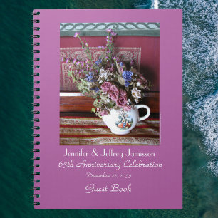 65th Anniversary Party Guest Book, Vintage Teapot Notebook
