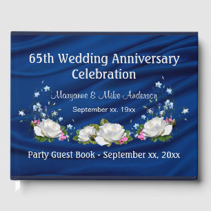 65th Anniversary Sapphire White Roses Custom Guest Book