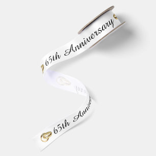 65th Anniversary with Gold Wedding Rings Satin Ribbon