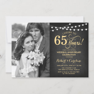 65th Anniversary with Photo - Chalkboard and Gold Invitation