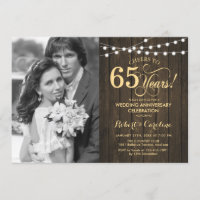 65th Anniversary with Photo - Rustic Wood Gold
