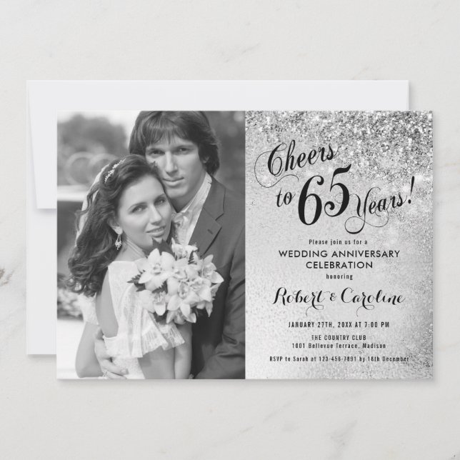 65th Anniversary with Photo - Silver Invitation (Front)