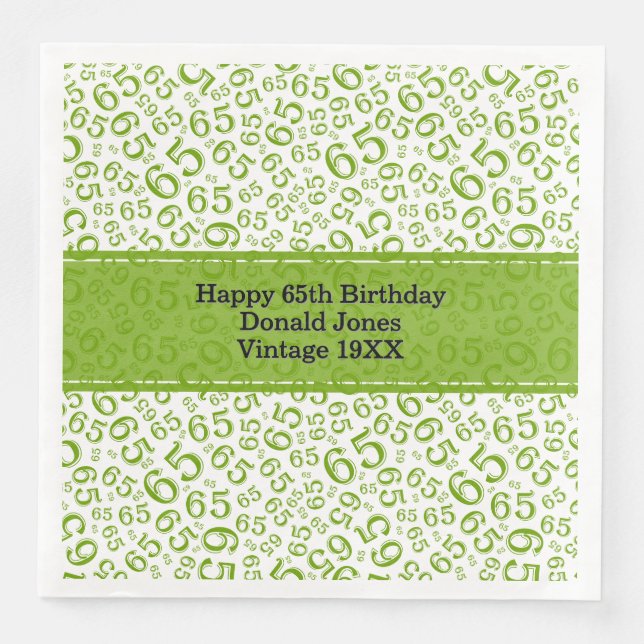 65th Birthday Age Number Pattern Green/Gold Napkin (Front)