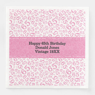 65th Birthday Age Number Pattern Pink/White Napkin