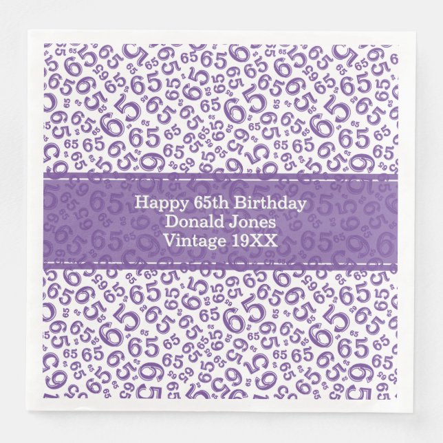 65th Birthday Age Number Pattern Putple/White Napkin (Front)