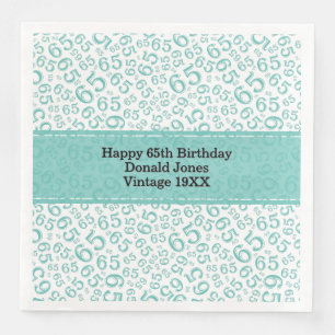 65th Birthday Age Number Pattern Teal/White Napkin