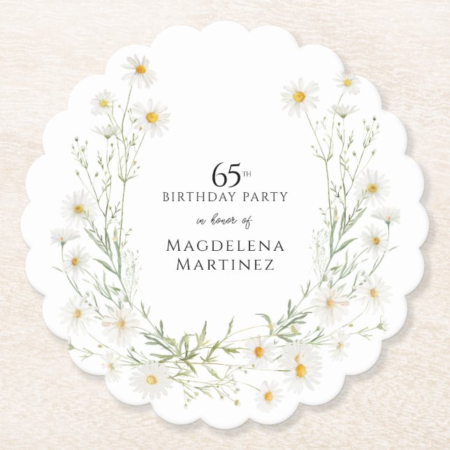 65th Birthday April Birthday Month Daisy Custom Paper Coaster (Front)