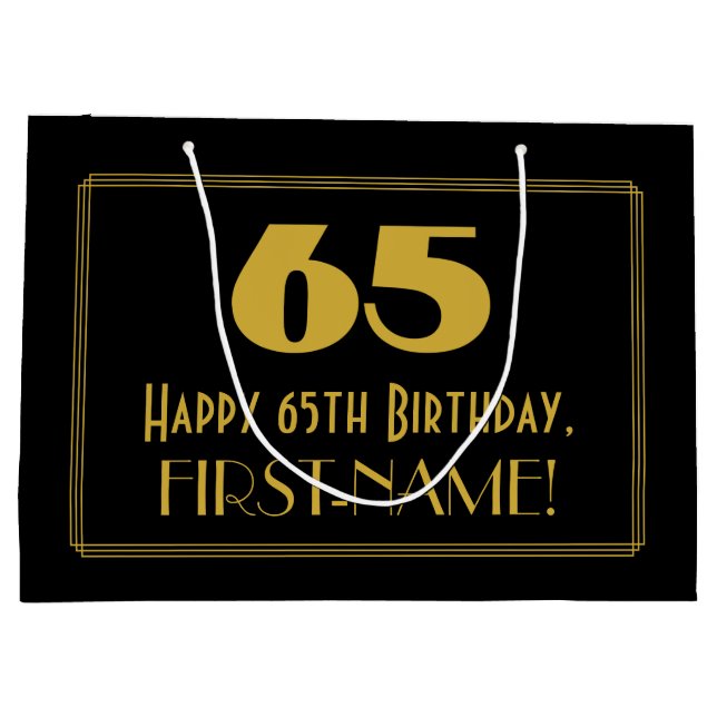 65th Birthday — Art Deco Inspired Look "65" & Name Large Gift Bag (Back)