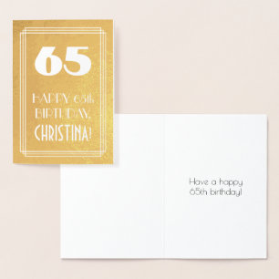 65th Birthday ~ Art Deco Style "65" & Custom Name Foil Card
