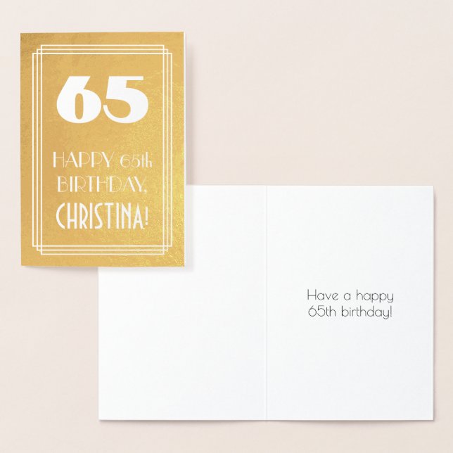65th Birthday ~ Art Deco Style "65" & Custom Name Foil Card (Display)
