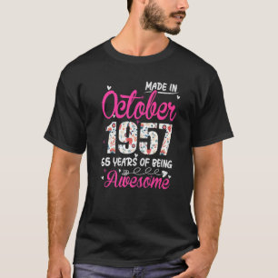 65th Birthday Awesome Since October 1957 Floral T-Shirt