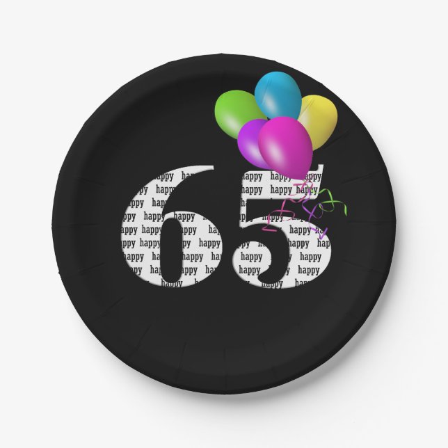 65th birthday balloon bouquet paper plate (Front)