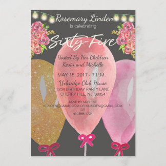 65th Birthday Balloons Flowers and Lights Invite