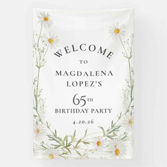 65th Birthday Banner April Birth Flower Daisy (Vertical)