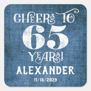 65th Birthday Blue Linen Thank You Favor Stickers
