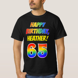 65th Birthday — Bold, Fun, Rainbow 65, Custom Name T-Shirt