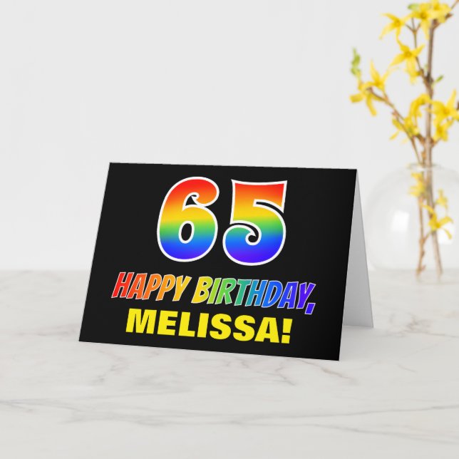 65th Birthday: Bold, Fun, Simple, Rainbow 65 Card (Yellow Flower)