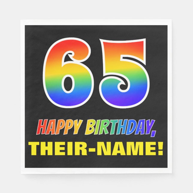 65th Birthday: Bold, Fun, Simple, Rainbow 65 Napkin (Front)