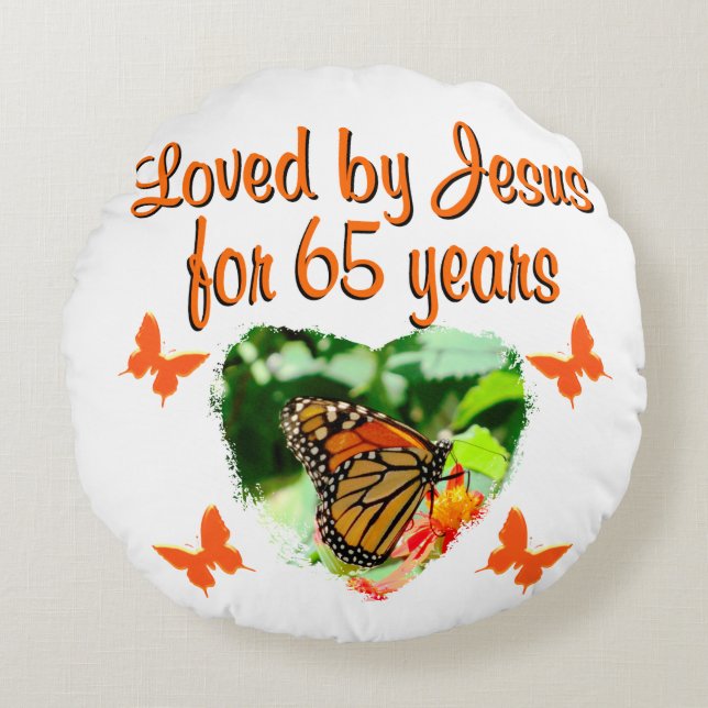 65TH BIRTHDAY BUTTERFLY ROUND CUSHION (Front)