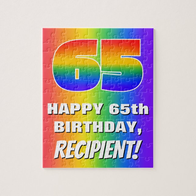 65th Birthday: Colourful, Fun Rainbow Pattern # 65 Jigsaw Puzzle (Vertical)