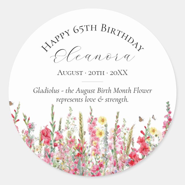 65th Birthday Custom Sticker August Birth Flower (Front)