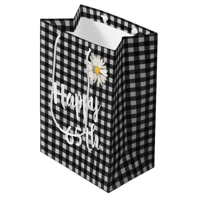 65th Birthday Daisy On Gingham Medium Gift Bag (Front Angled)