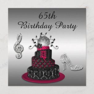 65th Birthday Disco Diva Cake and Sparkle Heels Invitation