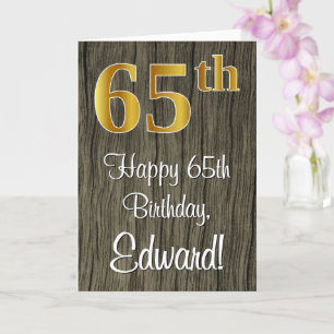 65th Birthday: Elegant Faux Gold Look #, Faux Wood Card