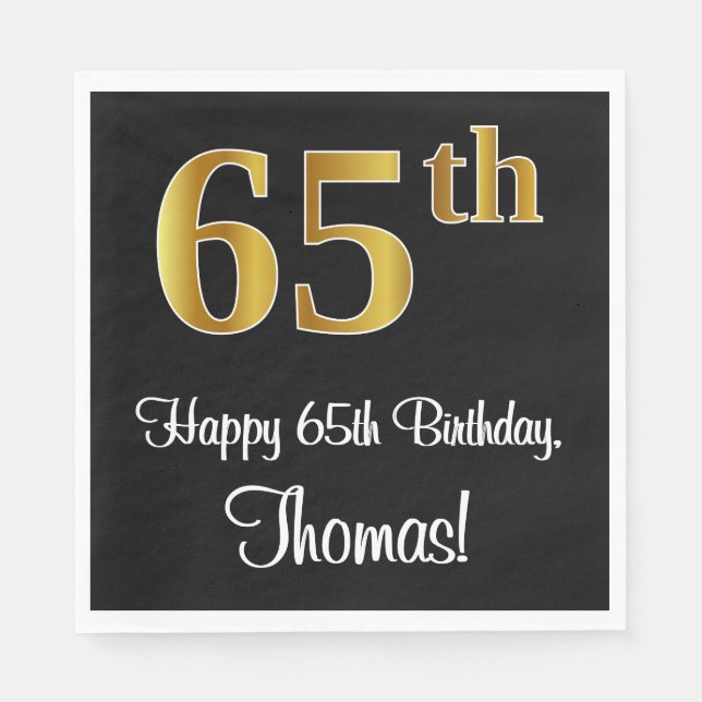 65th Birthday ~ Elegant Luxurious Faux Gold Look # Napkin (Front)