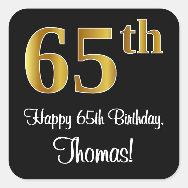65th Birthday – Elegant Luxurious Faux Gold Look # Square Sticker (Front)