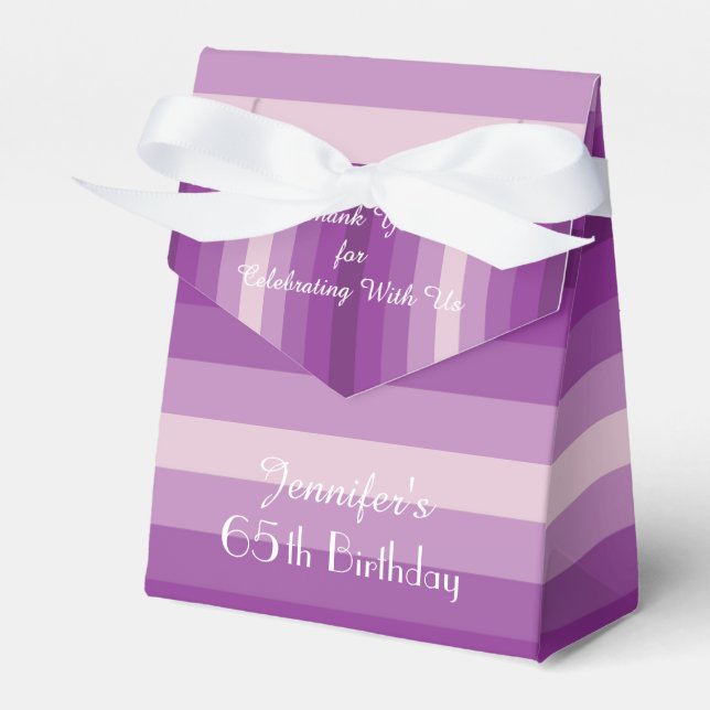 65th Birthday Favour Box, Purple Stripes Box (Front Side)