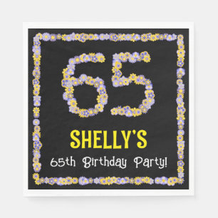65th Birthday: Floral Flowers Number, Custom Name Napkin