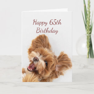 65th Birthday Fun Begin Cute Dog Puppy Pet Card