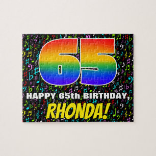 65th Birthday — Fun, Colourful Music Symbols & “65 Jigsaw Puzzle