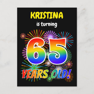 65th Birthday - Fun Fireworks, Rainbow Look "65" Postcard