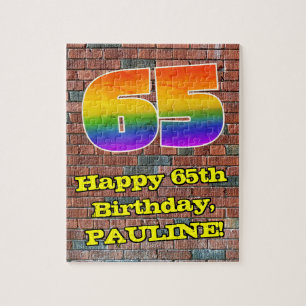 65th Birthday: Fun Graffiti-Inspired Rainbow 65 Jigsaw Puzzle