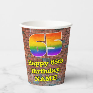 65th Birthday: Fun Graffiti-Inspired Rainbow 65 Paper Cups