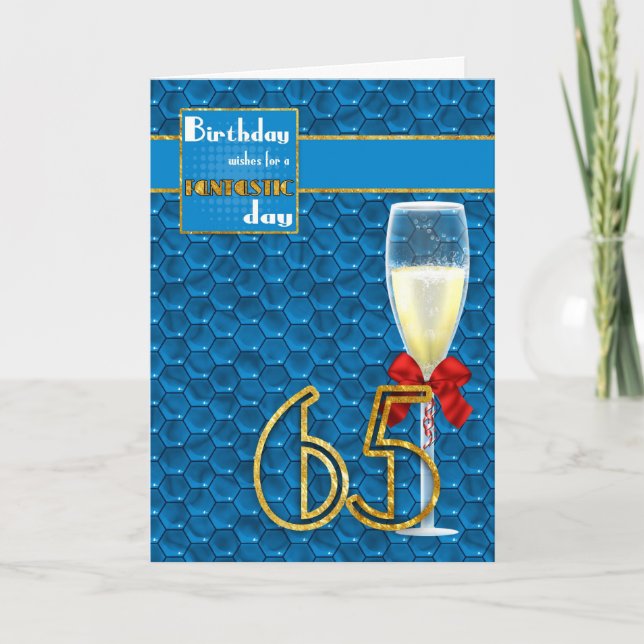65th Birthday - Geometric Birthday Card Champagne (Front)