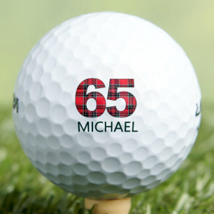 65th Birthday Gift - Classy 65 Years Red Plaid Golf Balls