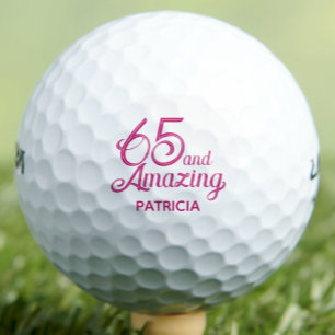 65th Birthday Gift for Grandma Pink Custom Name Golf Balls
