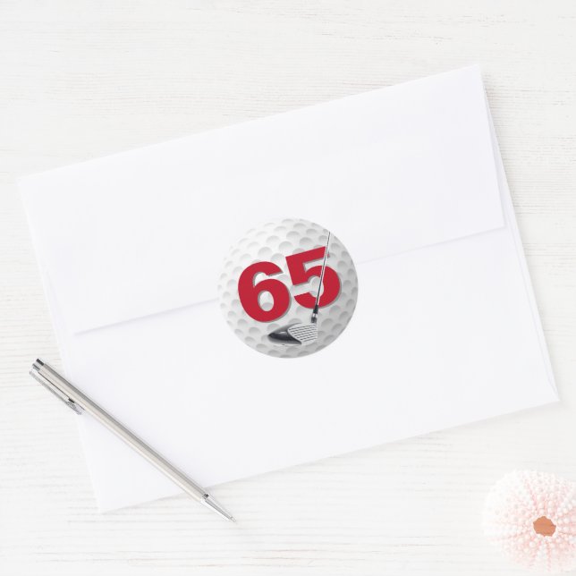 65th Birthday Golf Ball Design Classic Round Sticker (Envelope)